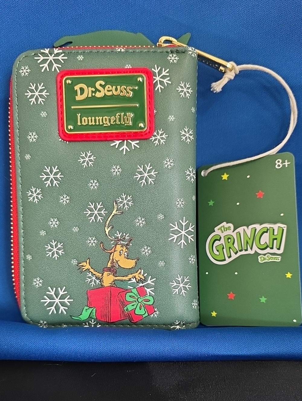 Loungefly Green Grinch Snowflake Zip Wallet with Red Accents